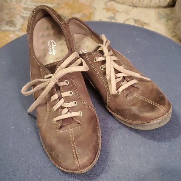 Clarks Wave Walk Womens Brown Leather Lace Up Comfort Shoes Size 8.5 W - Picture 1 of 10